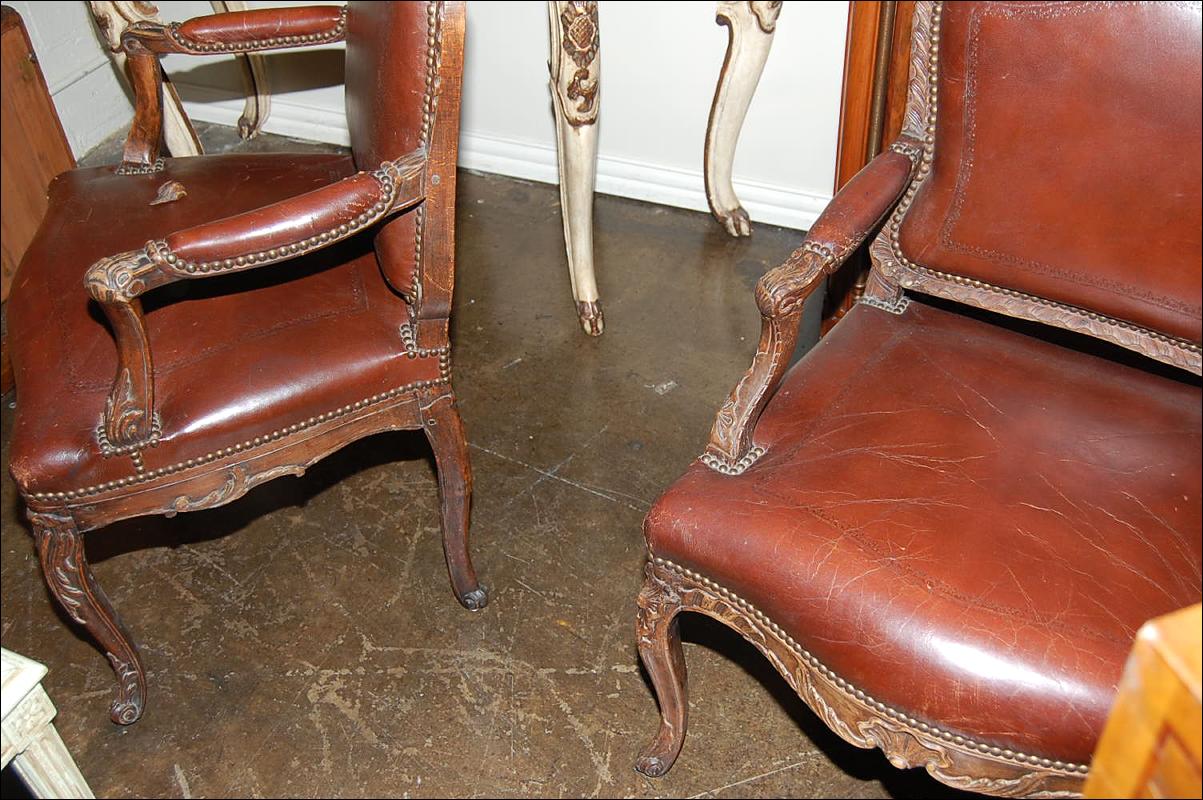 Pair Carved Leather Chairs