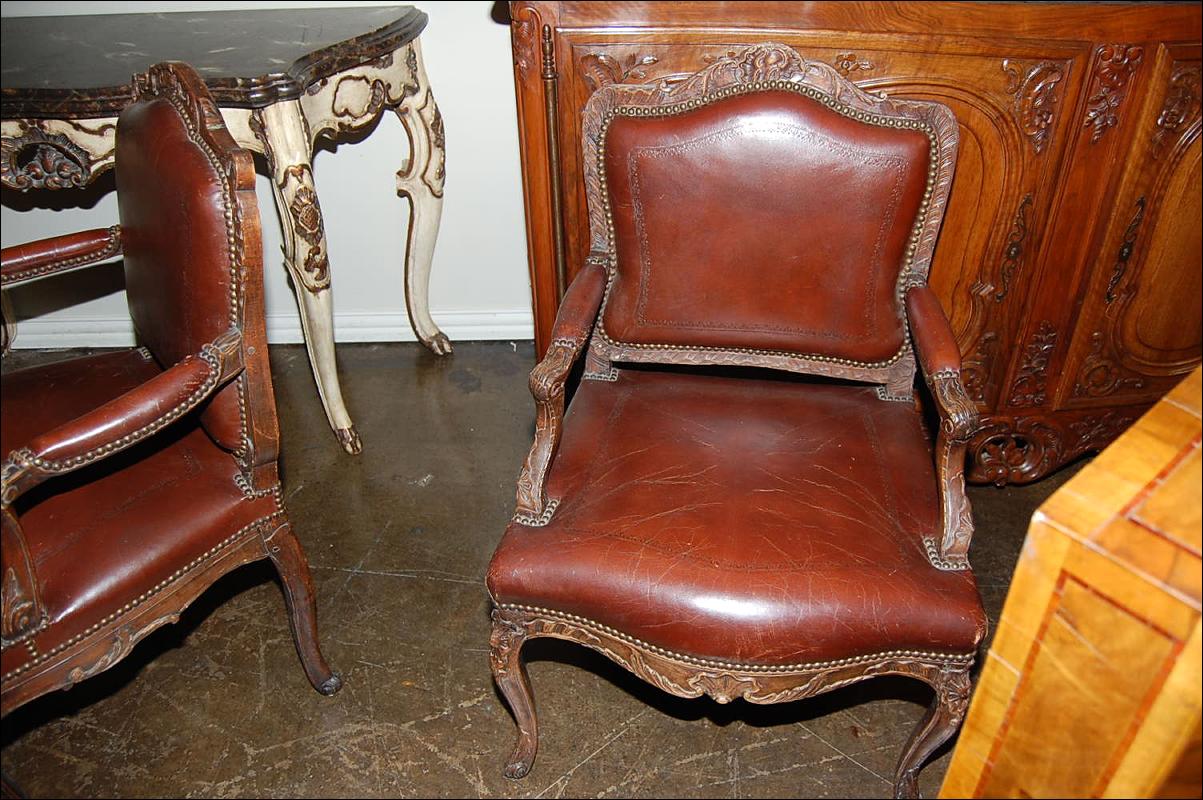 Pair Carved Leather Chairs