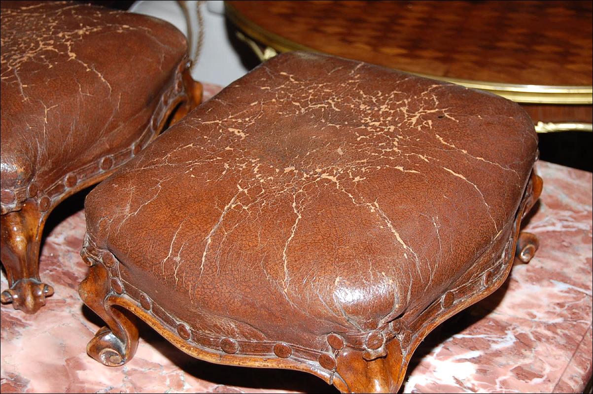 Petite Pair Leather Foot Stools