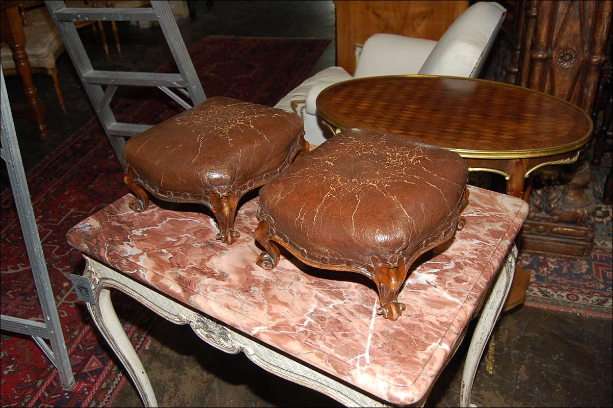 Petite Pair Leather Foot Stools