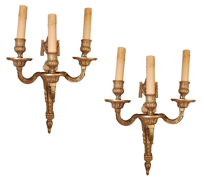 Pair French Bronze Sconces