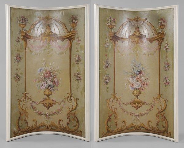 Large Pair French Painted Panels