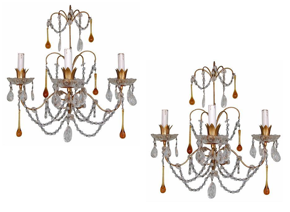 Pair French Beaded Sconces