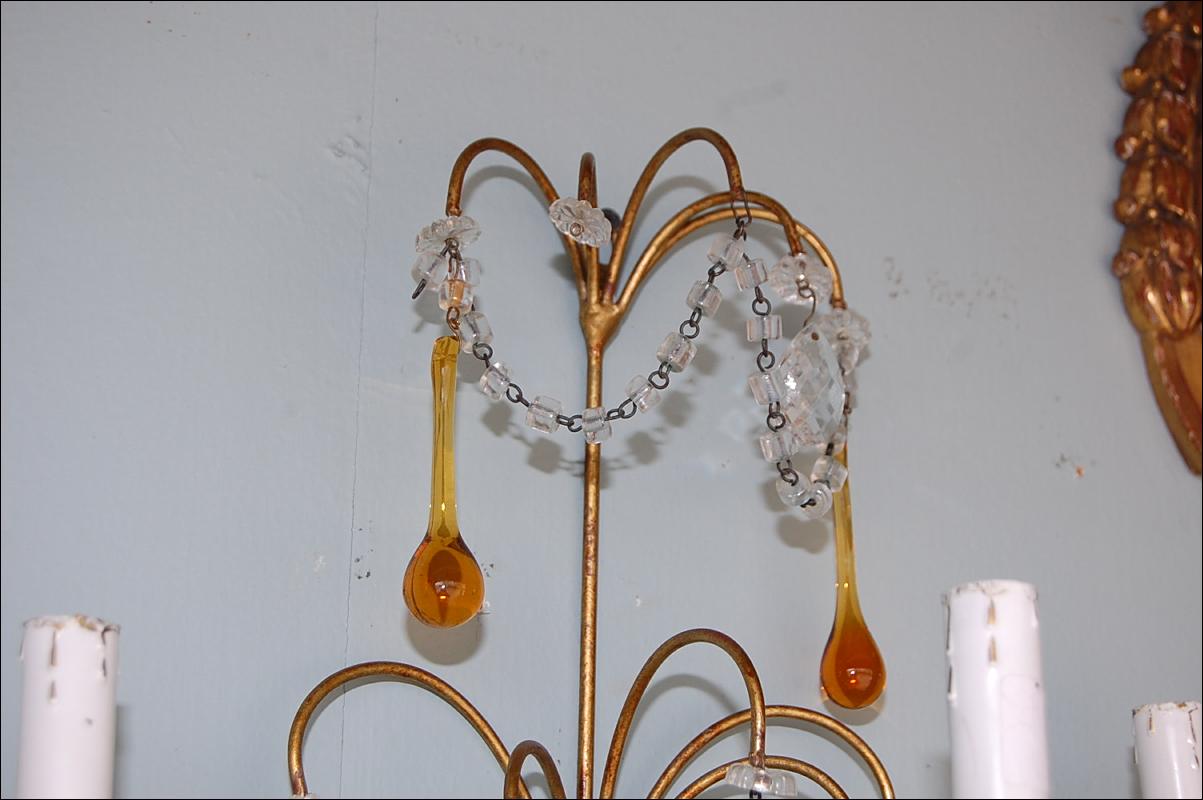 Pair French Beaded Sconces