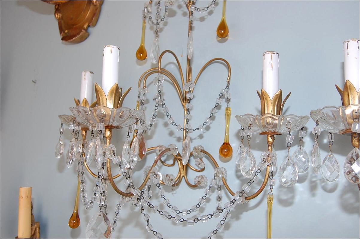 Pair French Beaded Sconces