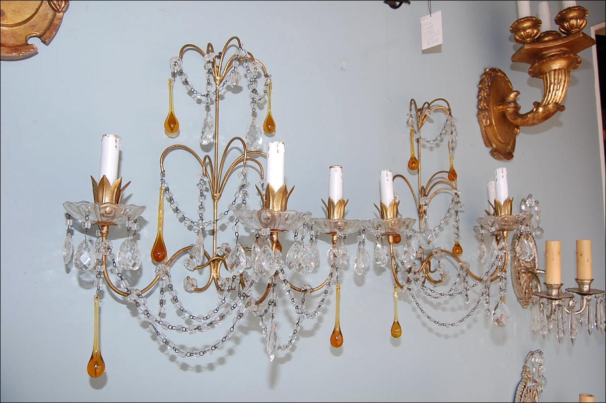 Pair French Beaded Sconces