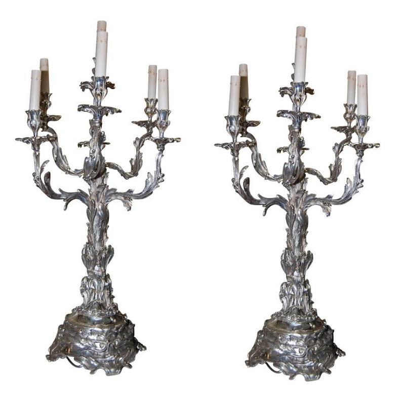 Large Silvered Bronze Candelabra