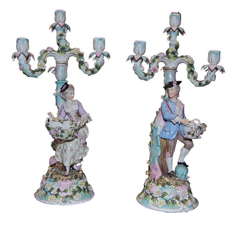 Pair German Porcelain Candelabra