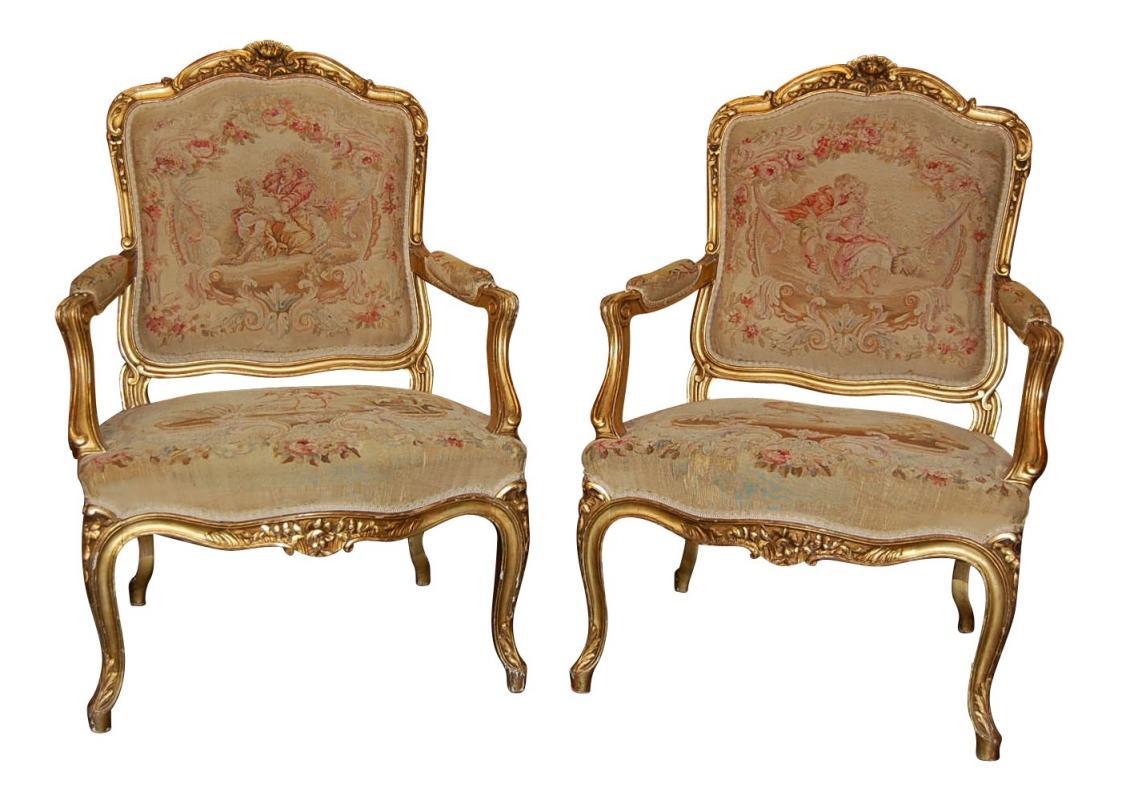 Pair Louis XV Aubusson Chairs