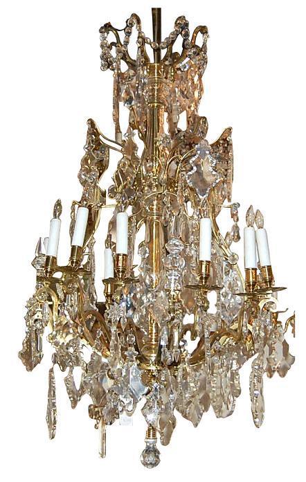 Continental Bronze & Crystal Chandelier
