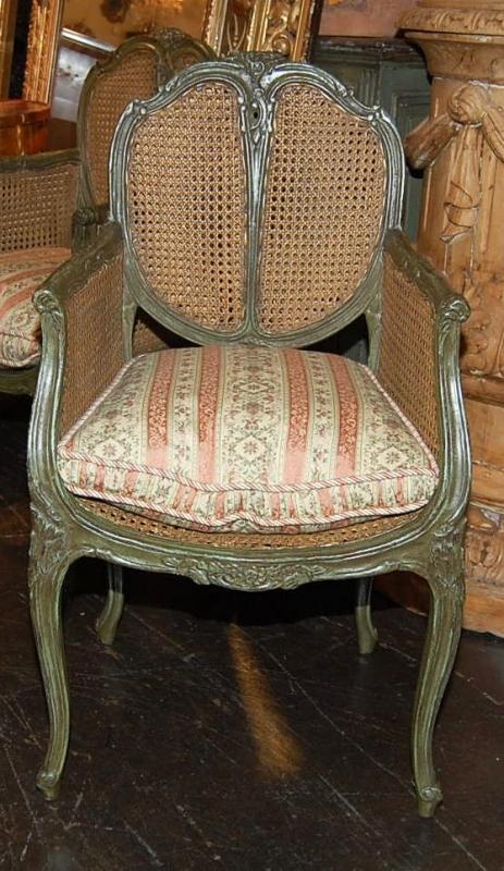 Pair French Caned & Painted Chairs