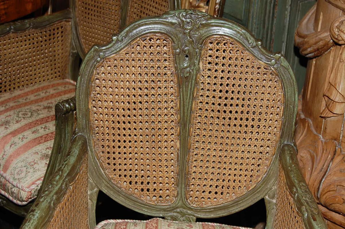 Pair French Caned & Painted Chairs