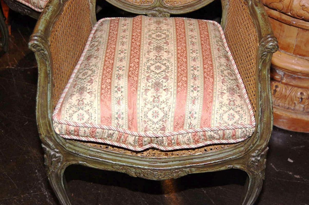 Pair French Caned & Painted Chairs