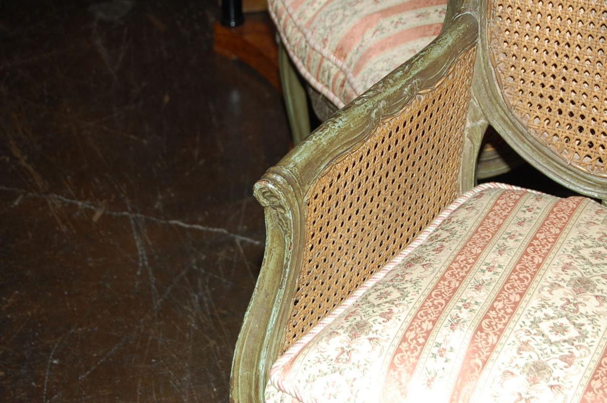 Pair French Caned & Painted Chairs