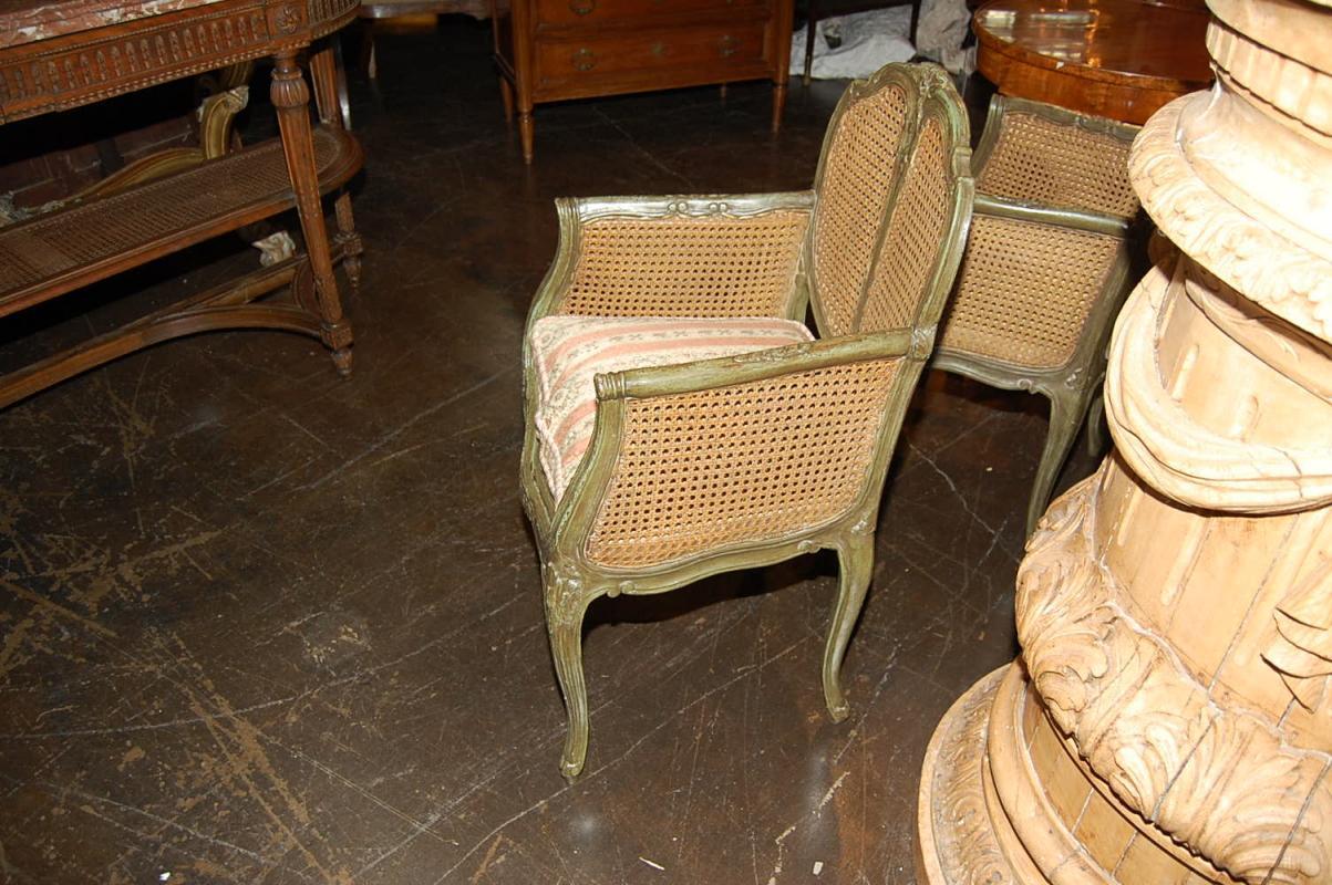 Pair French Caned & Painted Chairs
