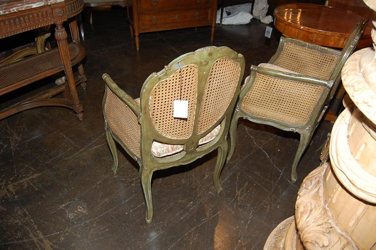 Pair French Caned & Painted Chairs