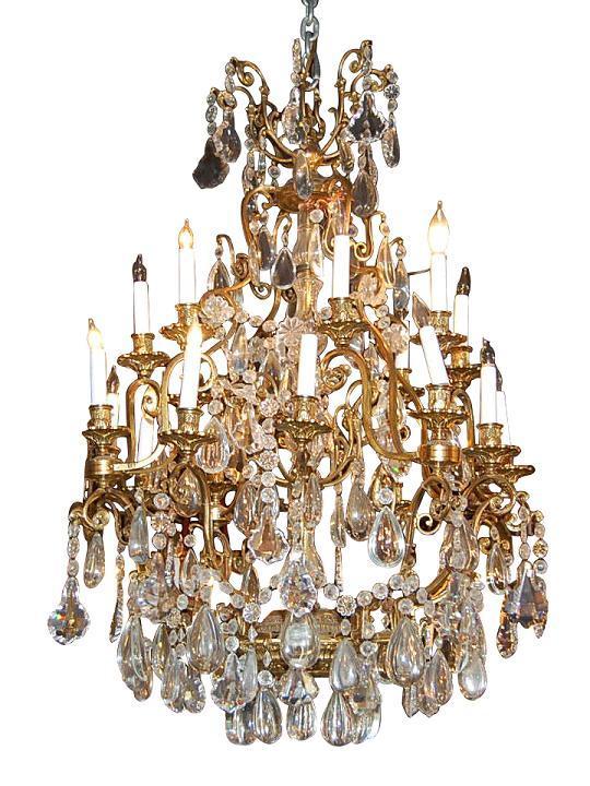 Large Italian Bronze & Crystal Chandelier