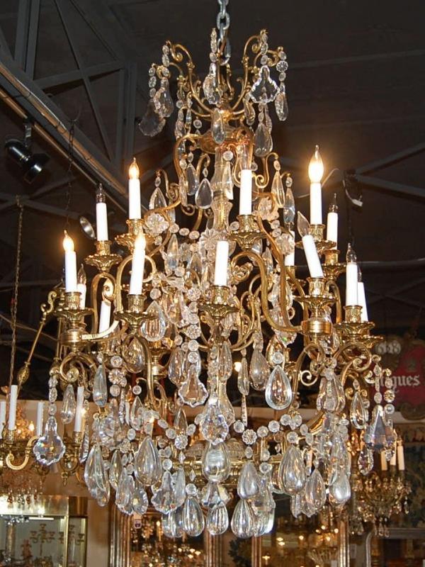 Large Italian Bronze & Crystal Chandelier