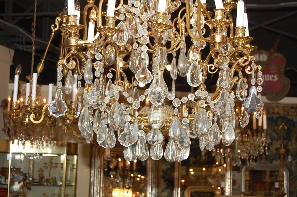 Large Italian Bronze & Crystal Chandelier