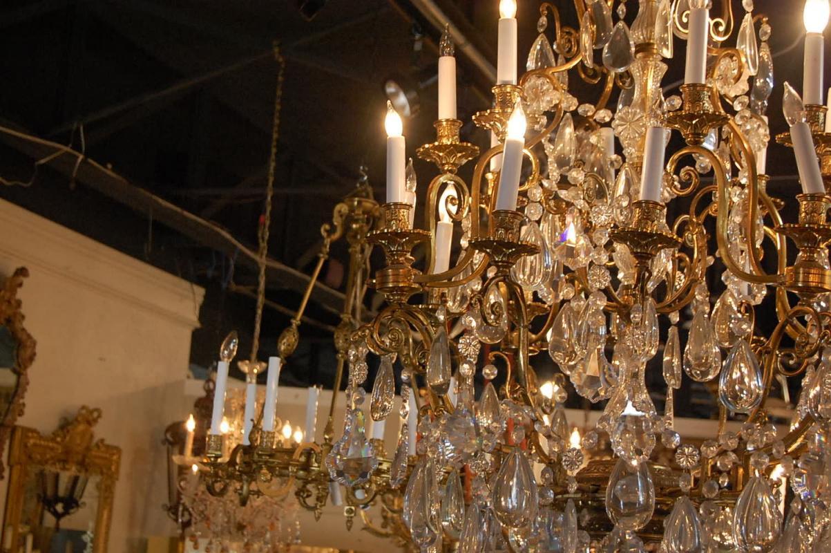 Large Italian Bronze & Crystal Chandelier
