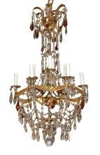Italian Brass & Crystal Chandelier