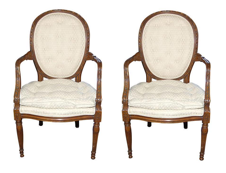Pair French Walnut Armchairs