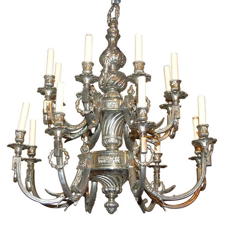 French Silvered Bronze Chandelier