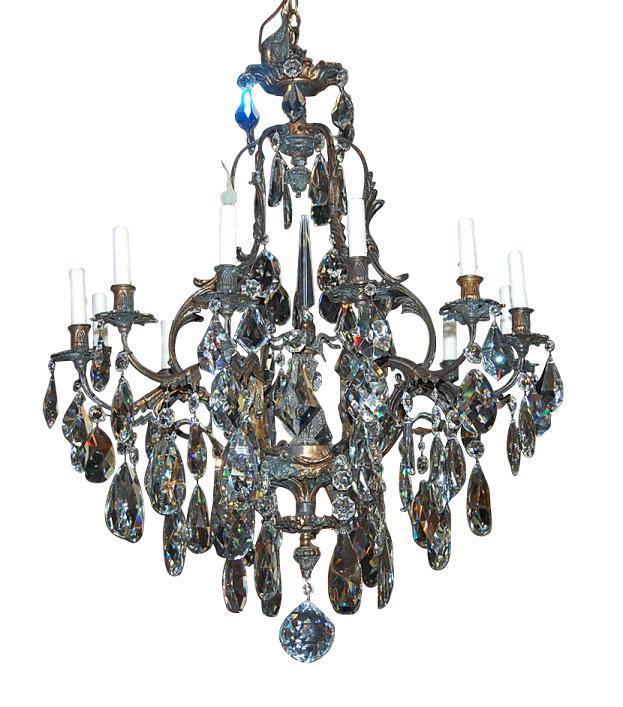 Continental Bronze & Crystal Chandelier