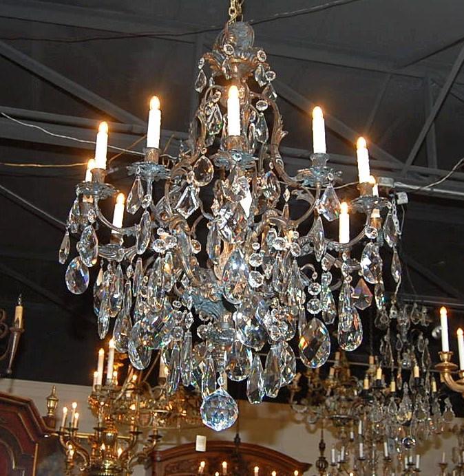 Continental Bronze & Crystal Chandelier