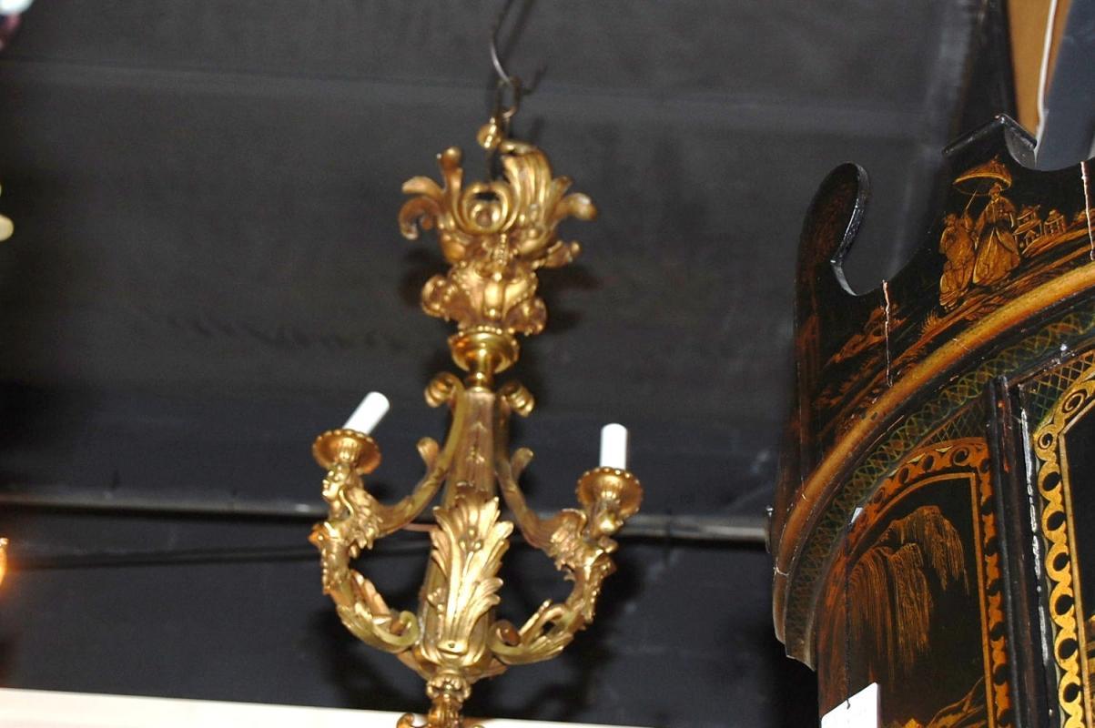 Petite French Bronze Cherub Chandelier