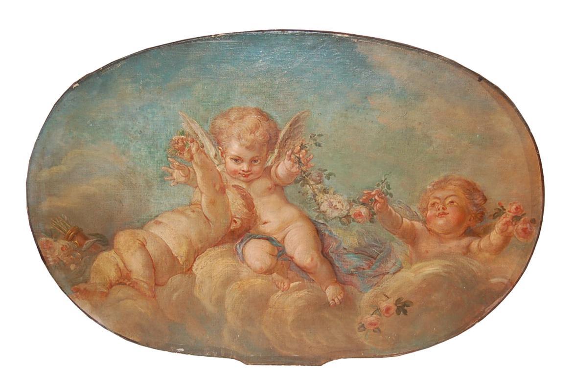 French Oval Cherub Painting