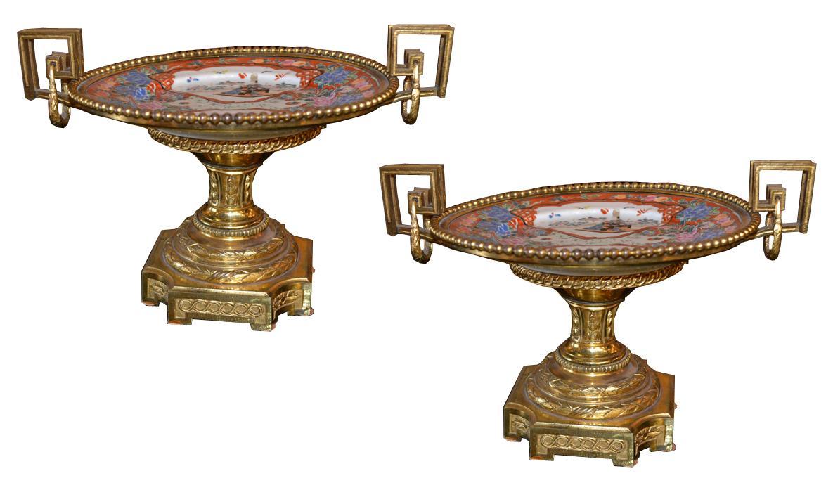 Pair Bronze Imari Tazzas