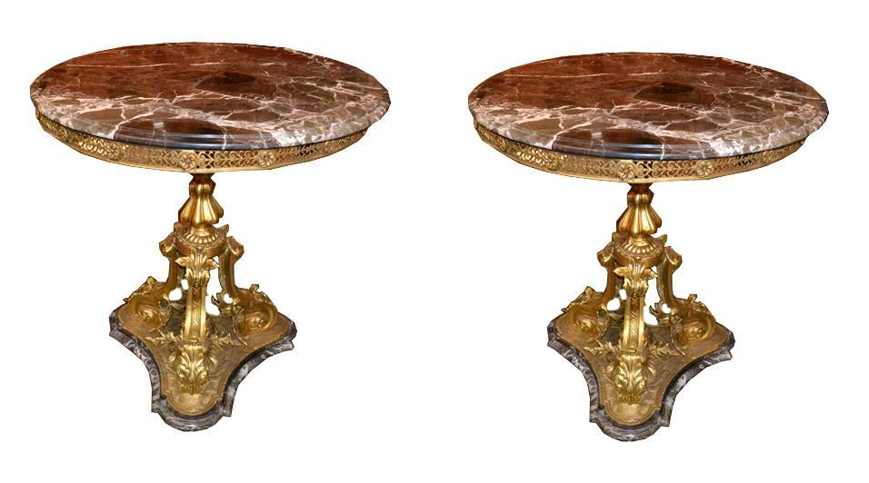 Exceptional Pair Gilt Bronze Side Tables