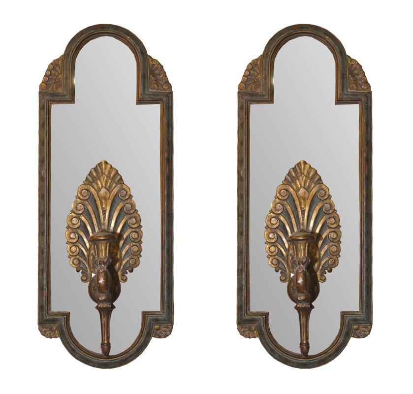 Pair Antique Italian Mirrored Sconces