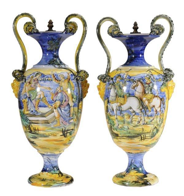 Pair Italian Faience Urns