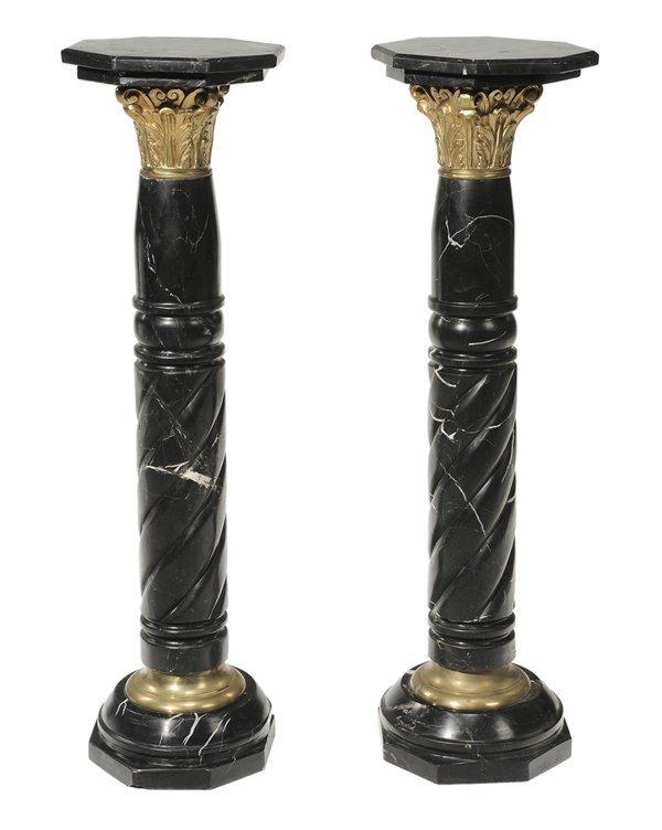 Pair French Black Marble & Bronze Pedestals