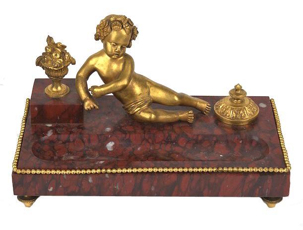 19th Century French Rouge Marble Inkwell