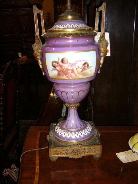 A Beautiful Royal Vienna Lamp with Playful Cherubs Double Sided Scenes