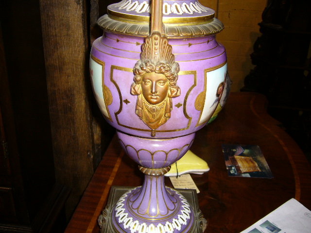 A Beautiful Royal Vienna Lamp with Playful Cherubs Double Sided Scenes