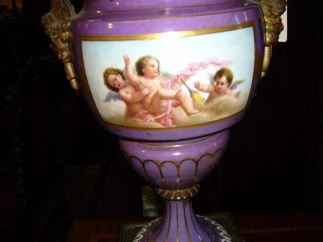 A Beautiful Royal Vienna Lamp with Playful Cherubs Double Sided Scenes