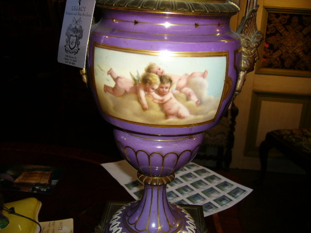 A Beautiful Royal Vienna Lamp with Playful Cherubs Double Sided Scenes