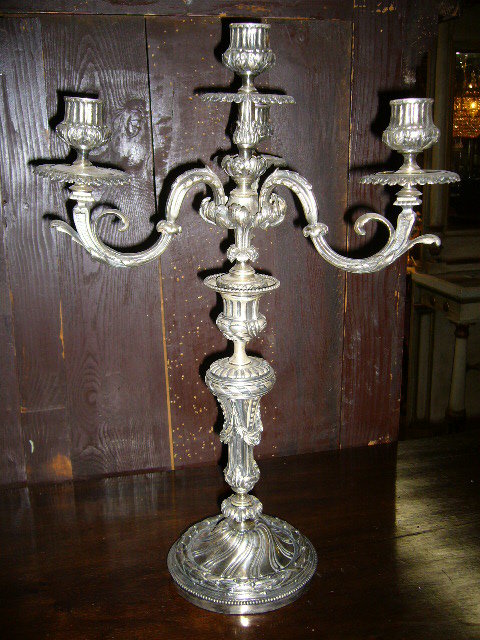 A Nice Pair of Bronze Silver-Plated Candelabras