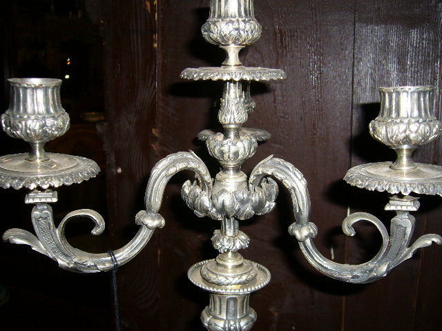 A Nice Pair of Bronze Silver-Plated Candelabras