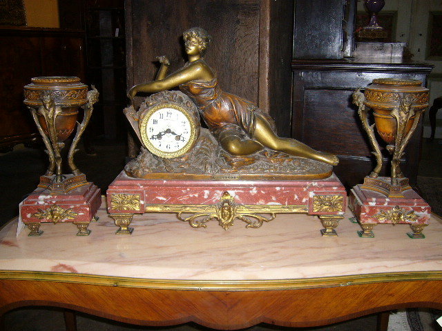 A Superb French Spelter Clock Set