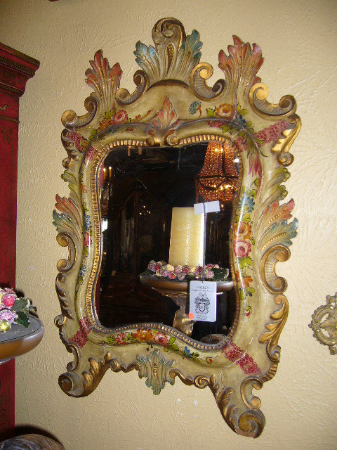 A Fabulous Venetian Lacquered Hand-painted, Hand-carved Mirror
