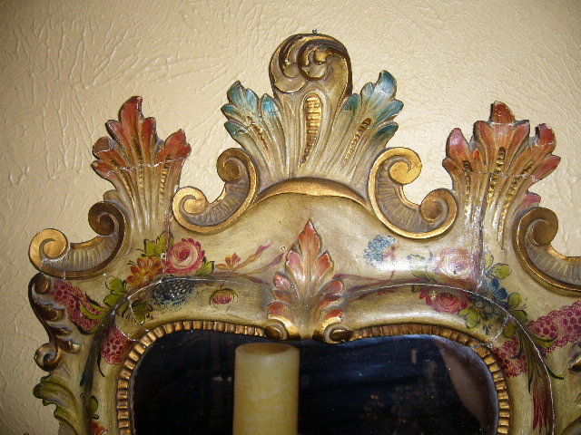 A Fabulous Venetian Lacquered Hand-painted, Hand-carved Mirror