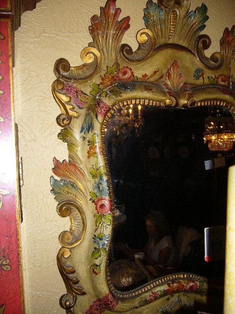 A Fabulous Venetian Lacquered Hand-painted, Hand-carved Mirror