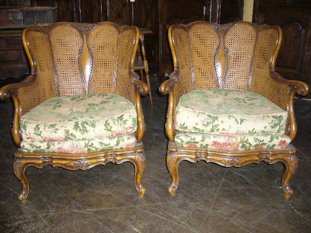A Superb Pair of French Walnut Caned Parlor Charis
