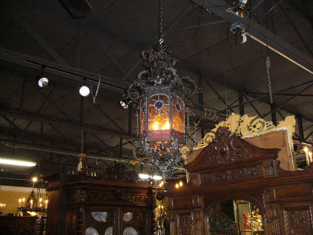 A Great French Lantern Featuring Leaded Glass Panels with three lights