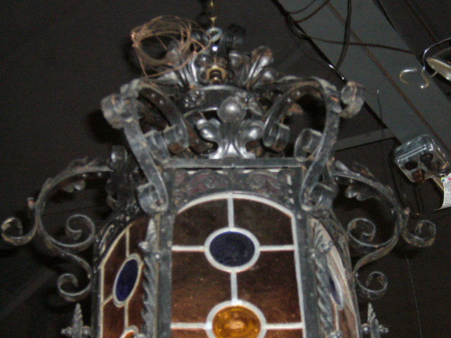 A Great French Lantern Featuring Leaded Glass Panels with three lights